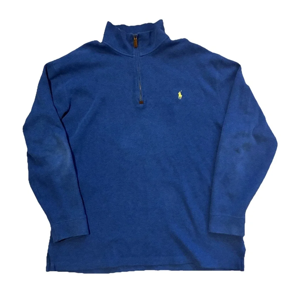 Polo Ralph Lauren Sweater Men's XL Tall Royal Blue 1/4 Zip Pullover Pony‎ Preppy
